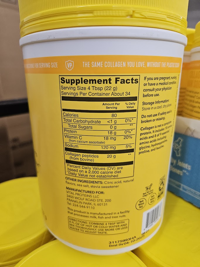 Vital Proteins Collagen Peptides Powder, Promotes Hair, Nail, Skin, Bone and Joint Health, Lemon 26.5 Ounce Best by 4/10/25