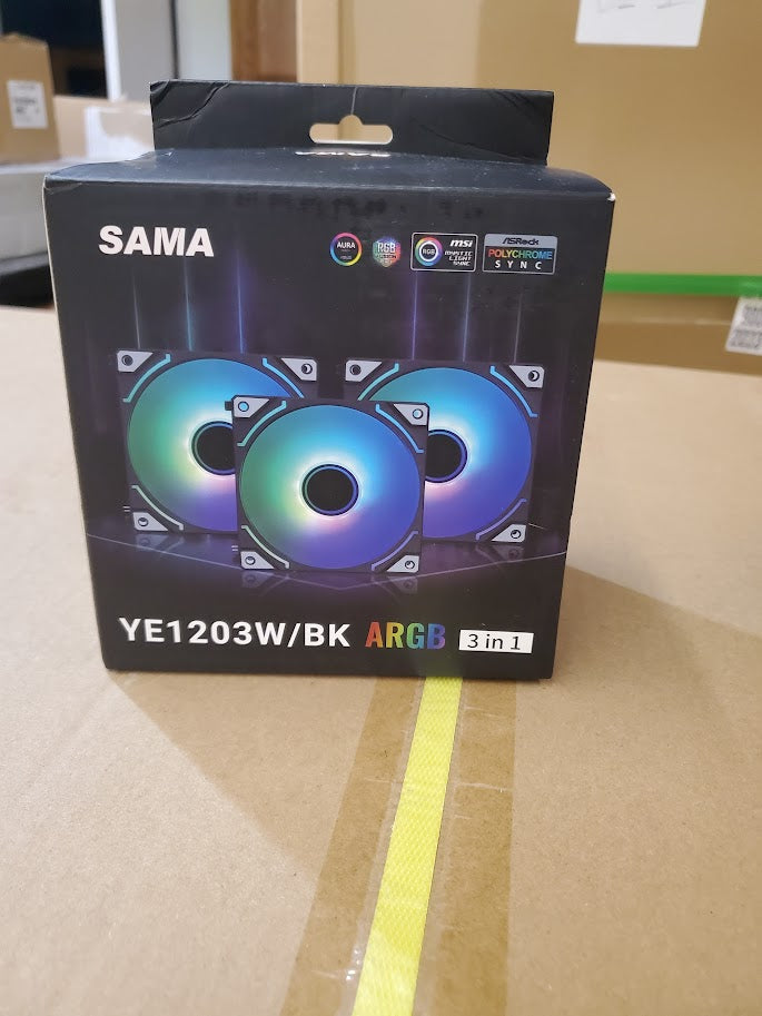 SAMA YE1203 PWM ARGB PC Case Fan 120mm Black, 3 in 1 High Airflow Low Noise Computer Cooling Fans, RGB Intelligent Control Uni Fan