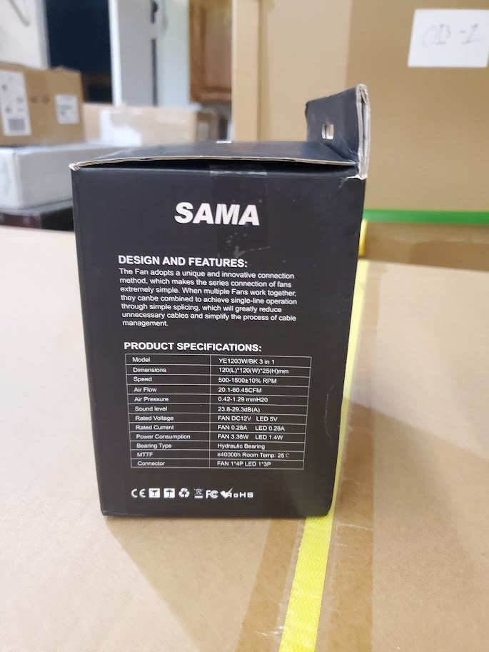 SAMA YE1203 PWM ARGB PC Case Fan 120mm Black, 3 in 1 High Airflow Low Noise Computer Cooling Fans, RGB Intelligent Control Uni Fan