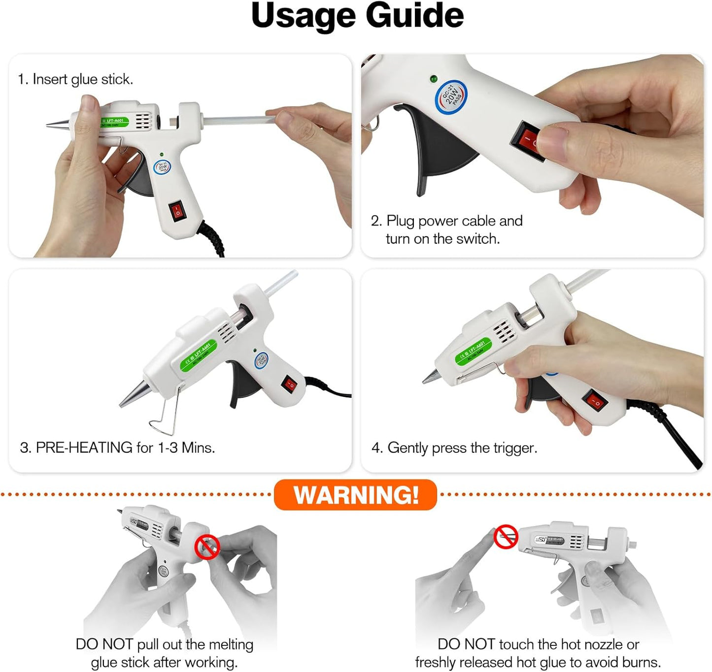 Hot Glue Gun with 30 Glue Sticks, Fast Preheating Hot Melt Gun, Mini Glue Gun Kit for Kids DIY School Craft Projects and Quick Home Repairs, 20W White